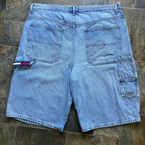 Vintage 90s Tommy Hilfiger logo carpenter Jean shorts Jorts Stitched embroidered